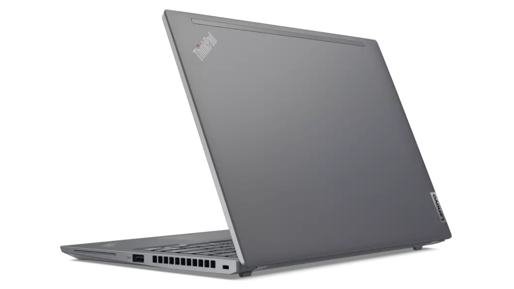 Storm Grey Lenovo ThinkPad X13 Gen 2 (13, AMD) laptop – ¾ right-rear view with lid partially open