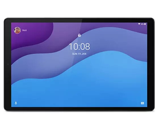 The Lenovo Smart Tab M10 HD (2nd Gen) with Google Assistant in landscape orientation