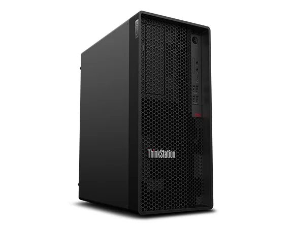 Side-facing Lenovo ThinkStation P358 tower workstation, showing left-side panel