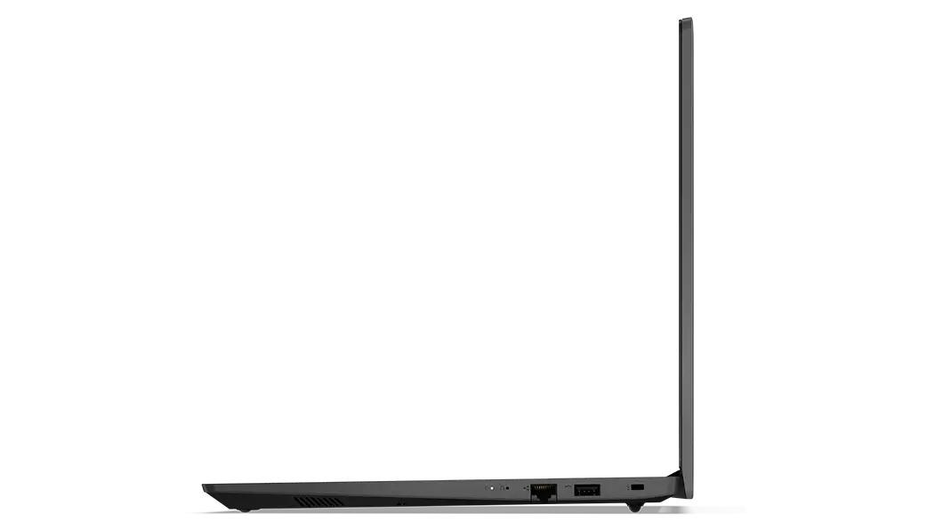 Right-side profile of Lenovo V15 Gen 3 (15, Intel) laptop, opened 90 degrees, showing edge of display and keyboard, plus ports