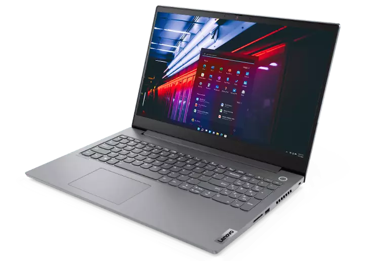 ThinkBook 15p Gen 2 (15, Intel) laptop open more than 90 degrees, angled to show right side ports.