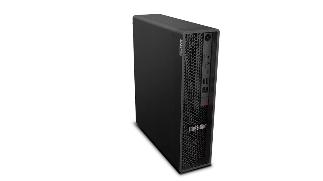 Lenovo ThinkStation P350 SFF workstation—front view, ¾ left-front view from top