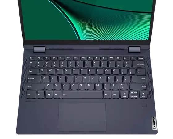 Yoga 6 Gen 6 (13″ AMD) Abyss Blue top view of keyboard and screen