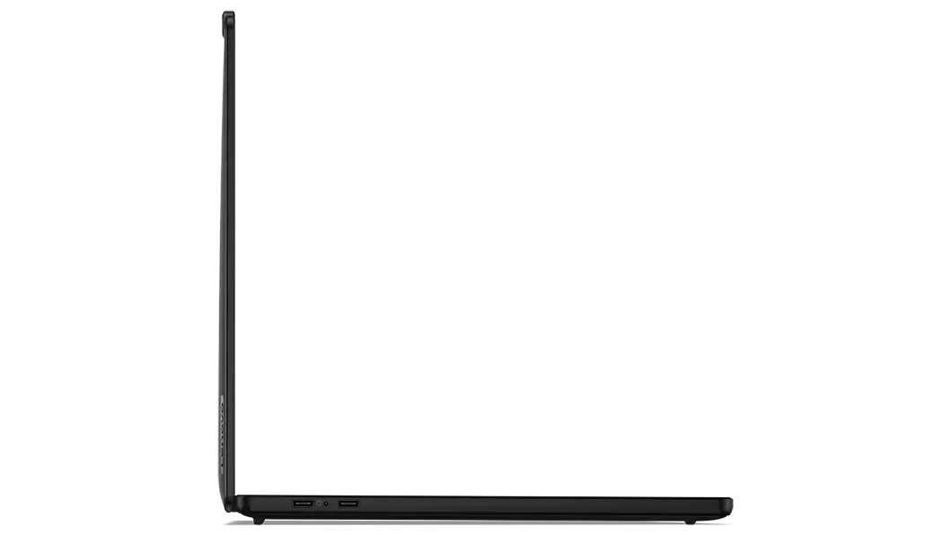 Left-side profile of the Lenovo ThinkPad X13s laptop open 90 degrees.