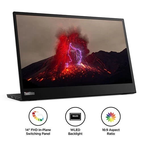 Moniteur LED Lenovo ThinkVision M14 CEE B (A - G) 35.6 cm 14 pouces 1920 x  1080 pixels 16:9 6 ms USB-C® IPS LED - Conrad Electronic France