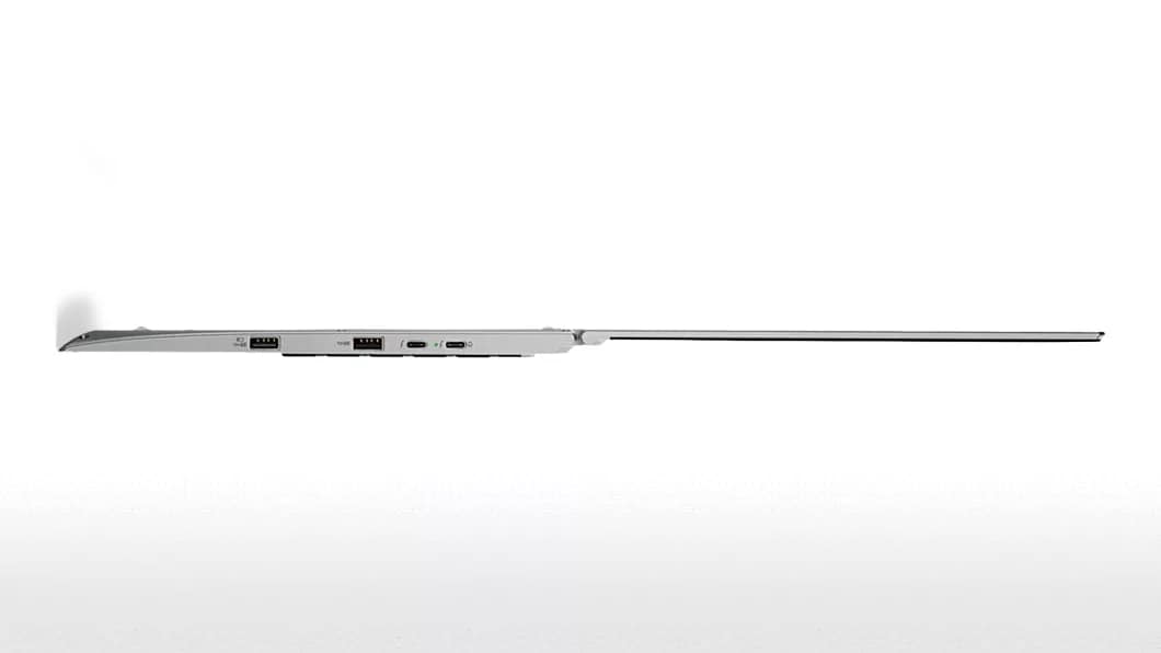 Lenovo ThinkPad X1 Yoga in Silver Side View of Ports Open 180 Degrees
