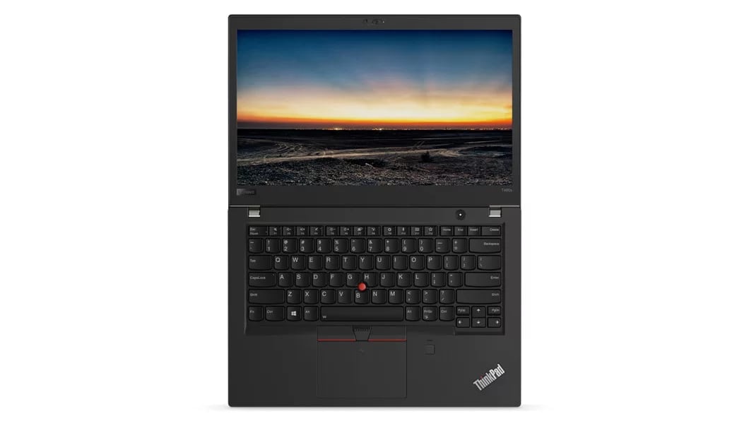 Lenovo ThinkPad T480s - Overhead shot, with laptop opened and laid flat 