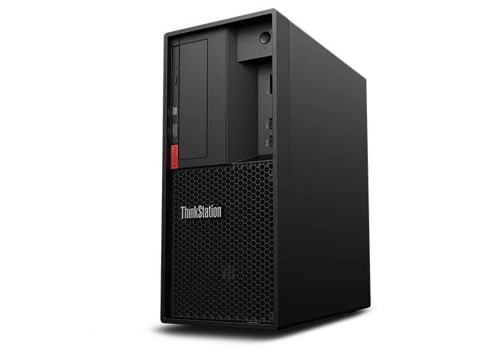 Lenovo ThinkStation P330 Tower, front right side view.