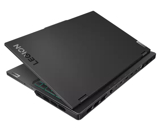 Legion Pro 7i Gen 8 (16” Intel) rear facing right and partially closed with view of rear ports