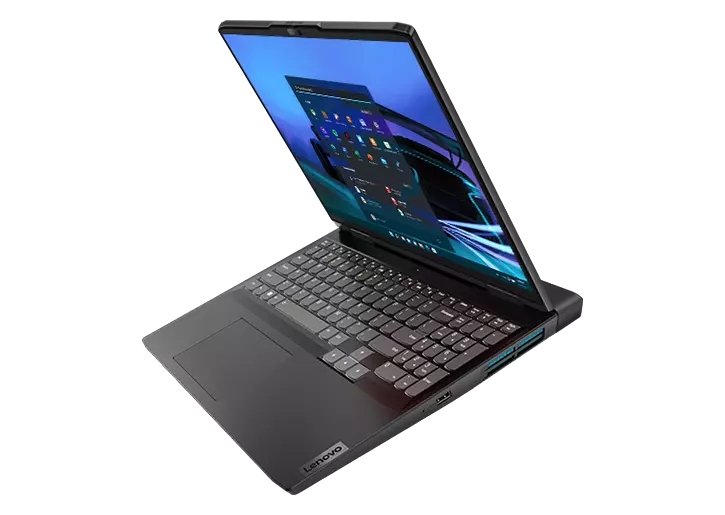 IdeaPad Gaming 3 Gen 7 side view of keyboard and display facing left
