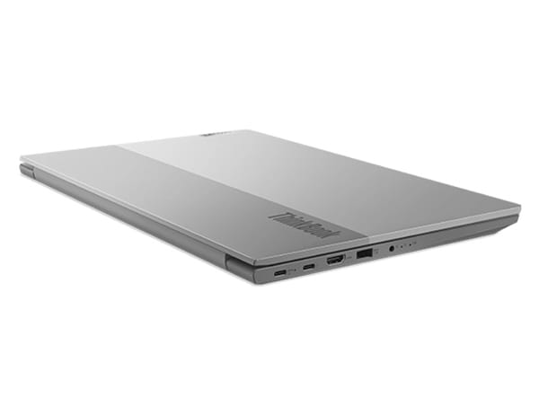 Lenovo ThinkBook 15 Gen 5 laptop with closed cover, showcasing dual tone Mineral Grey.