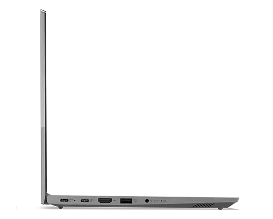 Left-side profile of Lenovo ThinkBook 14 Gen 5 (14ʺ AMD) laptop open 90 degrees.