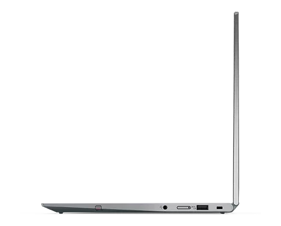Profil droit du Lenovo ThinkPad X1 Yoga Gen 8 2 en 1 en mode portable, ouvert à 90 degrés.