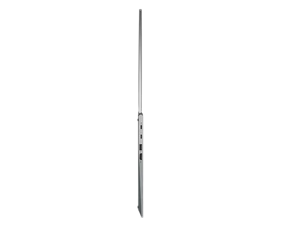 Das äußerst flache Profil des Lenovo ThinkPad X1 Yoga Gen 8 2-in-1-Notebooks, um 180 Grad geöffnet.