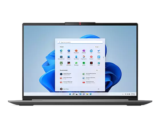 Front-facing IdeaPad Slim 5 Gen 8 laptop, showing keyboard & display with Windows 11 bloom
