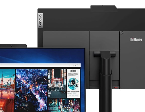 Vues avant et arrière du cache de la webcam sur le tout-en-un Lenovo ThinkCentre M90a Gen 2.