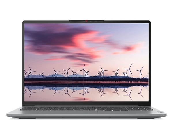 Front view of the Lenovo IdeaPad Pro 5i Gen 8 (16” Intel), open, with an image of windmills on the display.