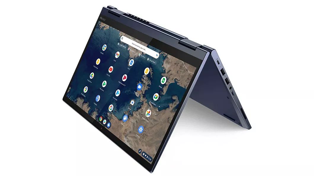 Das ThinkPad C13 Yoga Chromebook Notebook, umgeklappt als Stand-up-Tablet