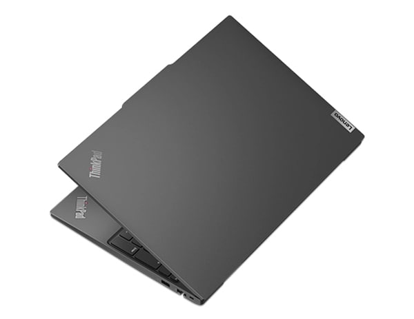 Back right view of the Thinkpad E16 Gen 1 (16 AMD), opened slightly